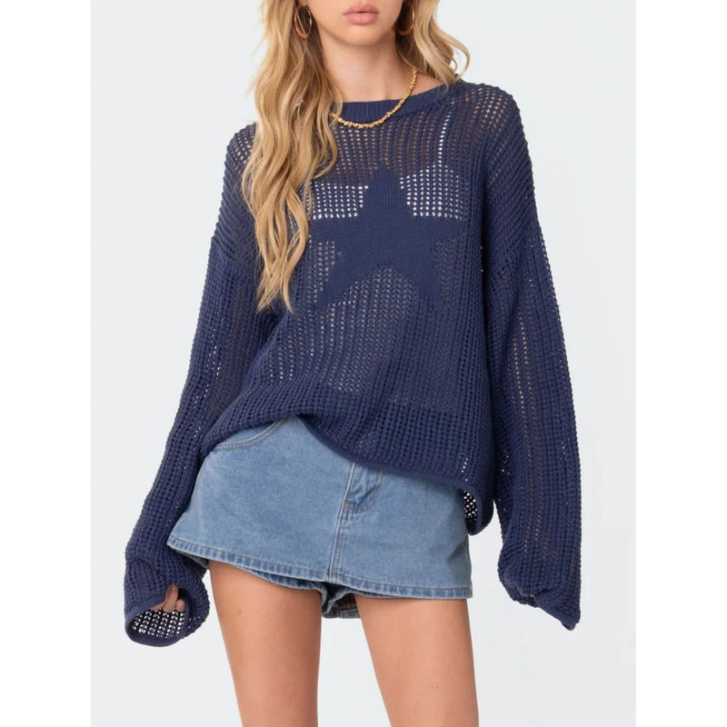 Star Round Neck Long Sleeve Knit Top