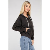 Acid Wash Fleece Cropped Zip-Up Hoodie - Spicie's Boutique