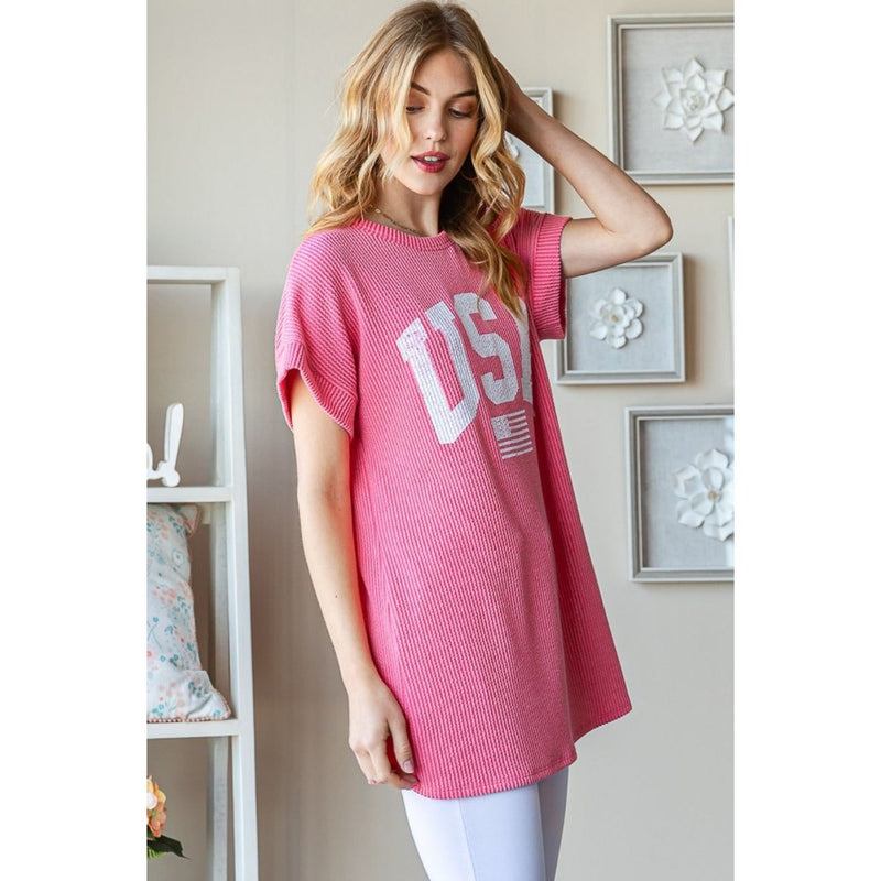 Heimish USA Graphic Short Sleeve Ribbed Top