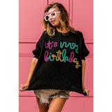 BiBi Metallic Letter Puff Sleeve Hairy Sweater - Spicie's Boutique