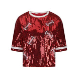 Sequin Football Round Neck Half Sleeve Top - Spicie's Boutique