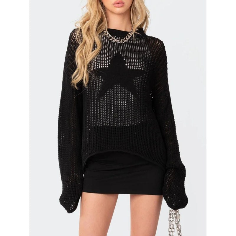 Star Round Neck Long Sleeve Knit Top