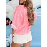 Sequin Football Round Neck Half Sleeve Top - Spicie's Boutique