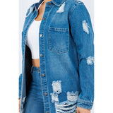Distressed Button Up Long Sleeve Denim Jacket