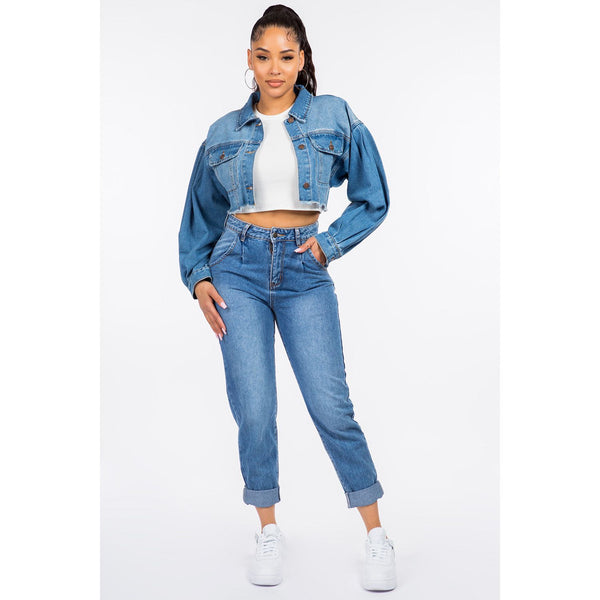 American Bazi High Waist Pleated Waist Mom Jeans - Spicie's Boutique