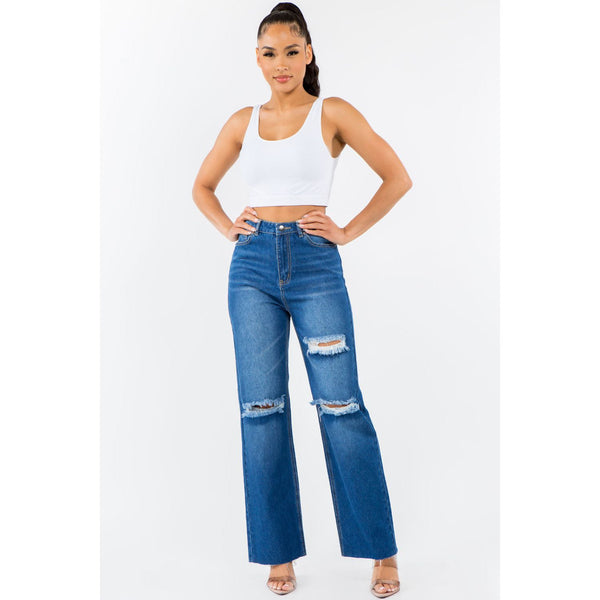 American Bazi High Waist Distressed Wide Leg Jeans