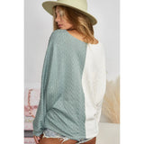 BiBi Twist Front Contrast Cable Knit Top