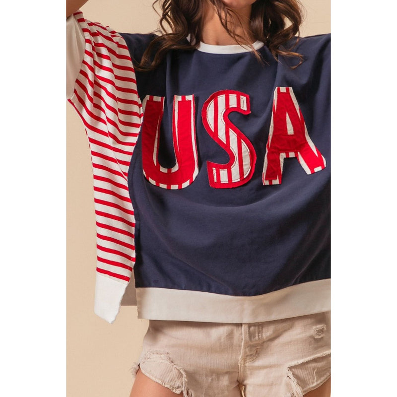 BiBi USA Letter Patchwork Contrast Short Sleeve T-Shirt - Spicie's Boutique