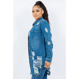 Distressed Button Up Long Sleeve Denim Jacket