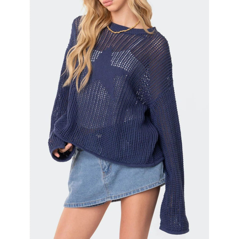 Star Round Neck Long Sleeve Knit Top
