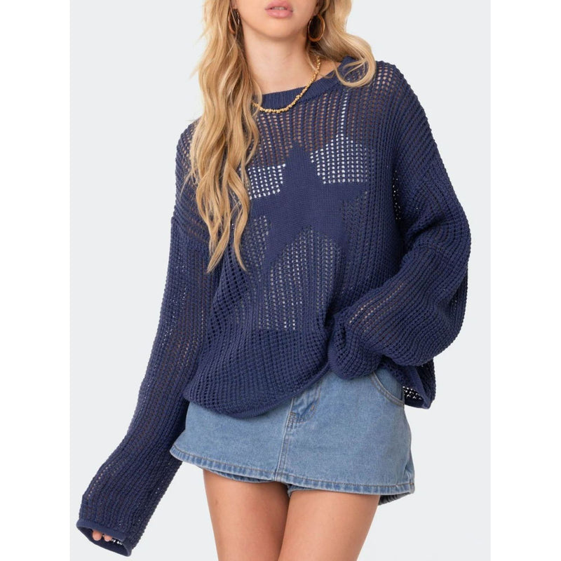 Star Round Neck Long Sleeve Knit Top