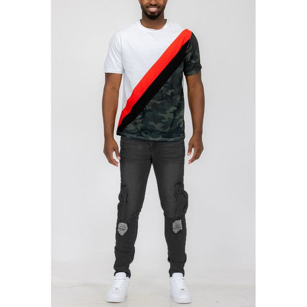 SHORT SLEEVE CAMO COLOR BLOCK TSHIRT - Spicie's Boutique