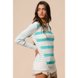 BiBi Contrast Striped Asymmetrical Hem Knit Top - Spicie's Boutique