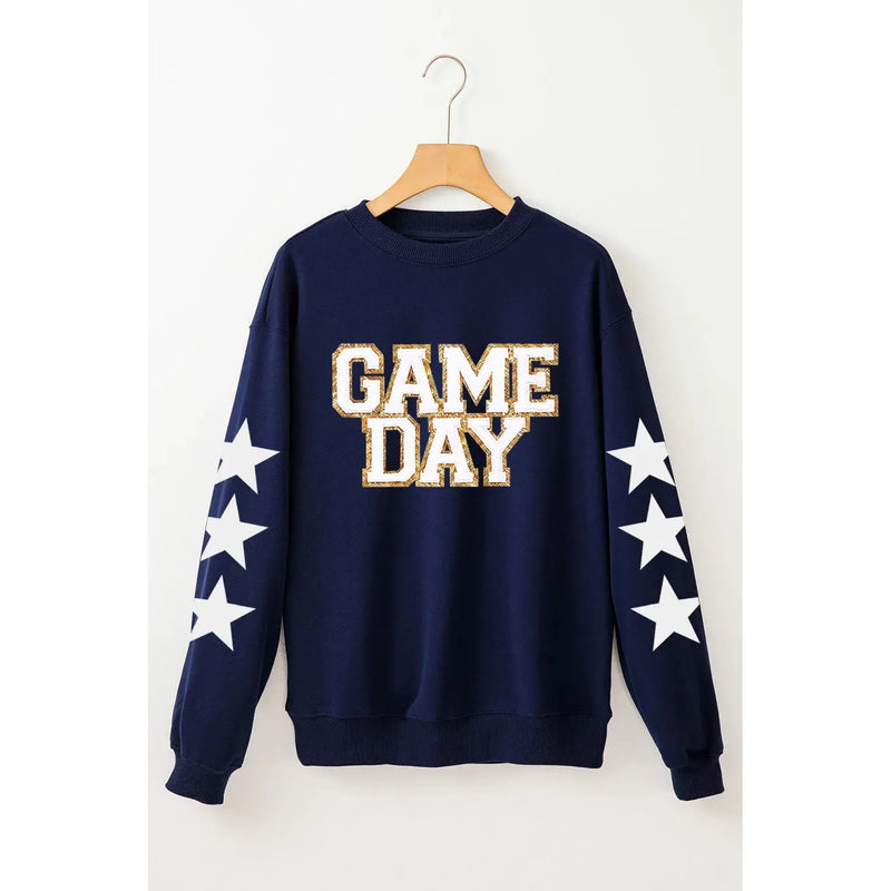 GAME DAY Star Round Neck Long Sleeve Sweatshirt - Spicie's Boutique