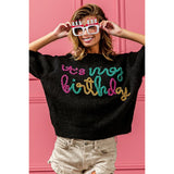 BiBi Metallic Letter Puff Sleeve Hairy Sweater - Spicie's Boutique