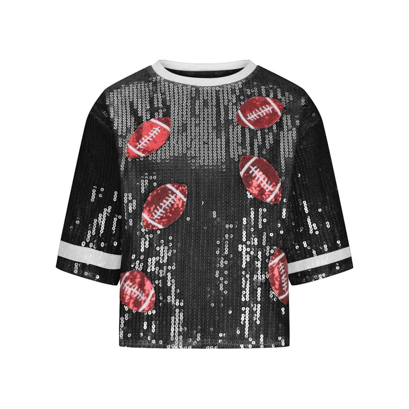 Sequin Football Round Neck Half Sleeve Top - Spicie's Boutique