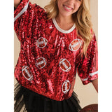Sequin Football Round Neck Half Sleeve Top - Spicie's Boutique