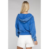 Acid Wash Fleece Cropped Zip-Up Hoodie - Spicie's Boutique
