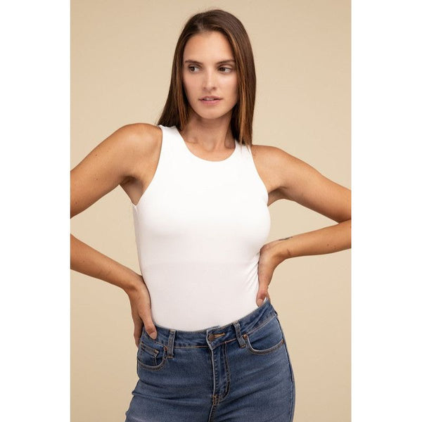 Boat Neck Sleeveless Padded Bodysuit