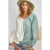 BiBi Twist Front Contrast Cable Knit Top