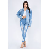 American Bazi Painted Back Distressed Denim Jacket - Spicie's Boutique