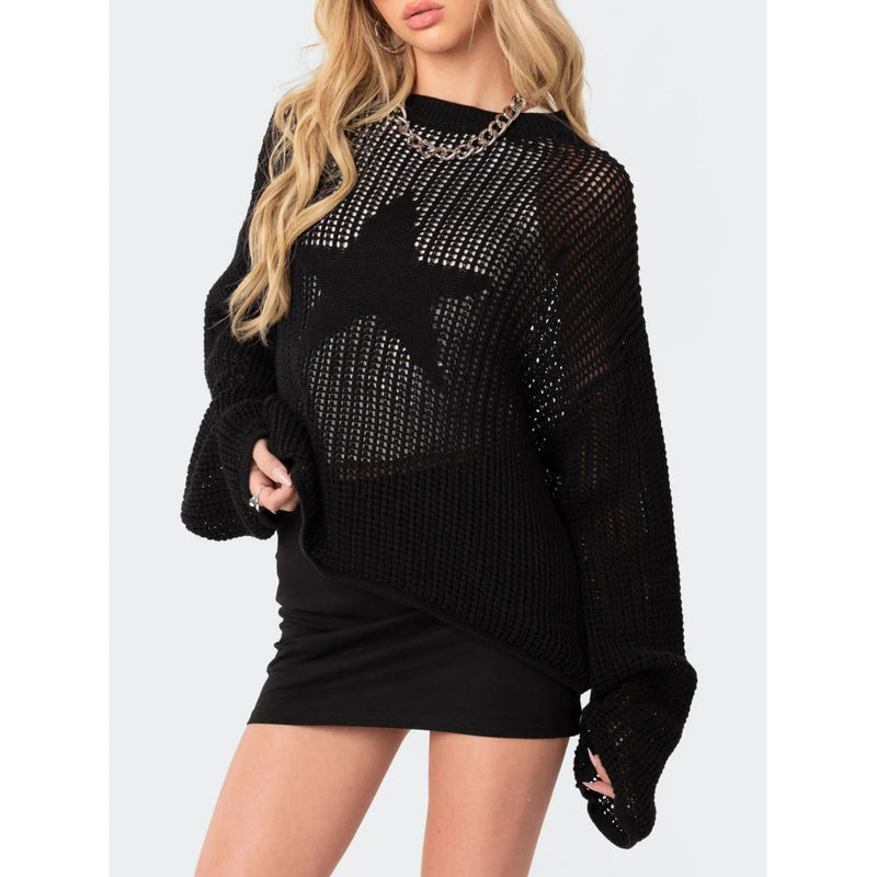 Star Round Neck Long Sleeve Knit Top