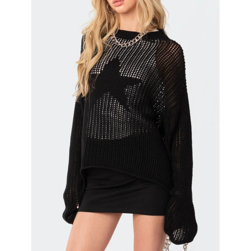 Star Round Neck Long Sleeve Knit Top