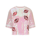 Sequin Football Round Neck Half Sleeve Top - Spicie's Boutique