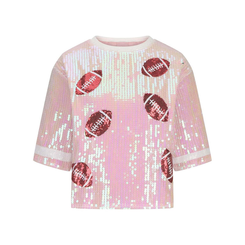 Sequin Football Round Neck Half Sleeve Top - Spicie's Boutique