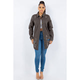 American Bazi Distressed Button Up Long Sleeve Denim Jacket