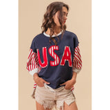 BiBi USA Letter Patchwork Contrast Short Sleeve T-Shirt - Spicie's Boutique