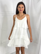 Cascade Ruffle Style Cami Dress- Soft White
