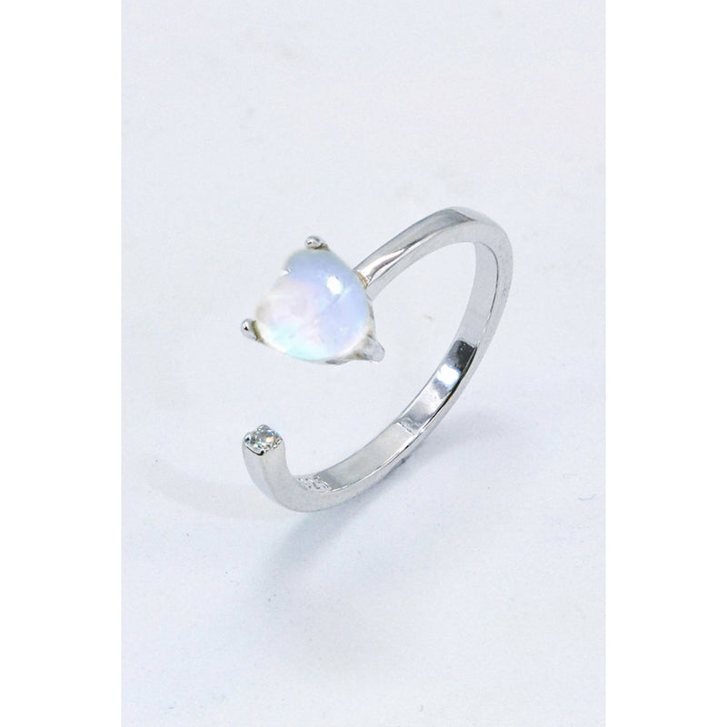 Inlaid Moonstone Heart Adjustable Open Ring - Spicie's Boutique