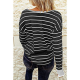 Striped Waffle Knit Henley Long Sleeve Top - Spicie's Boutique