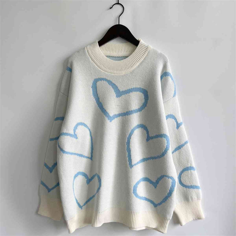 Heart Pattern Long Sleeve Sweater - Spicie's Boutique