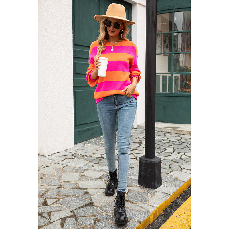 Striped Balloon Sleeve Knit Pullover