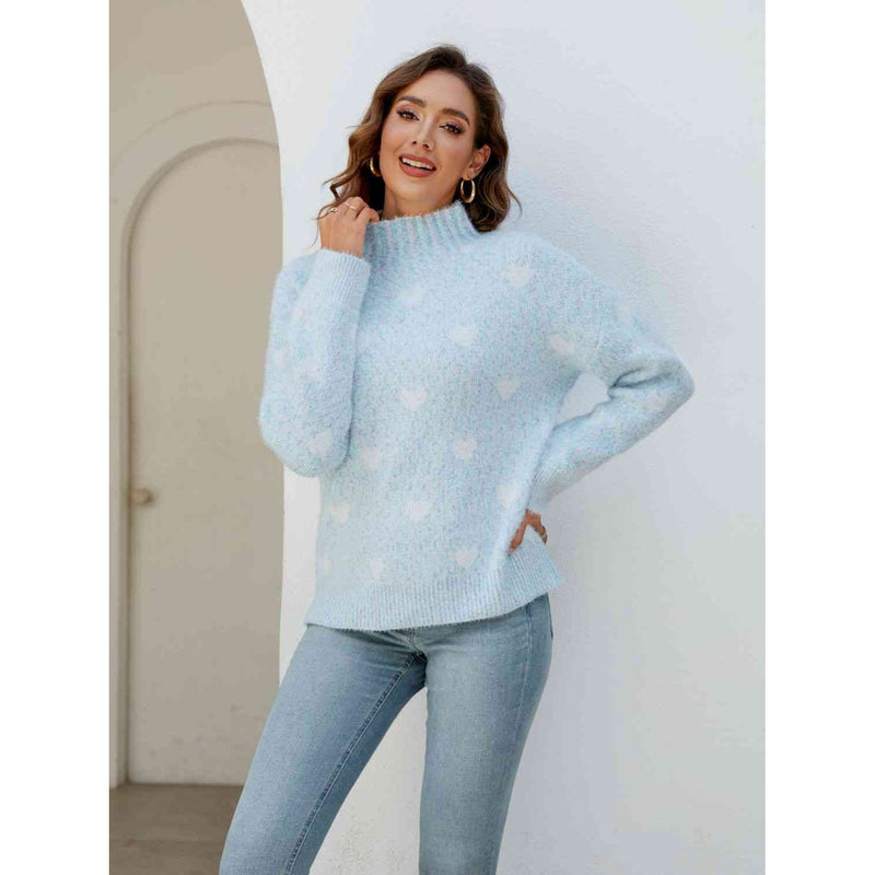 Heart Mock Neck Sweater - Spicie's Boutique