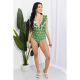 Moonlit Dip Ruffle Plunge Swimsuit- Mid Green - Spicie's Boutique