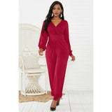 Gathered Detail Surplice Lantern Sleeve Jumpsuit - Spicie's Boutique