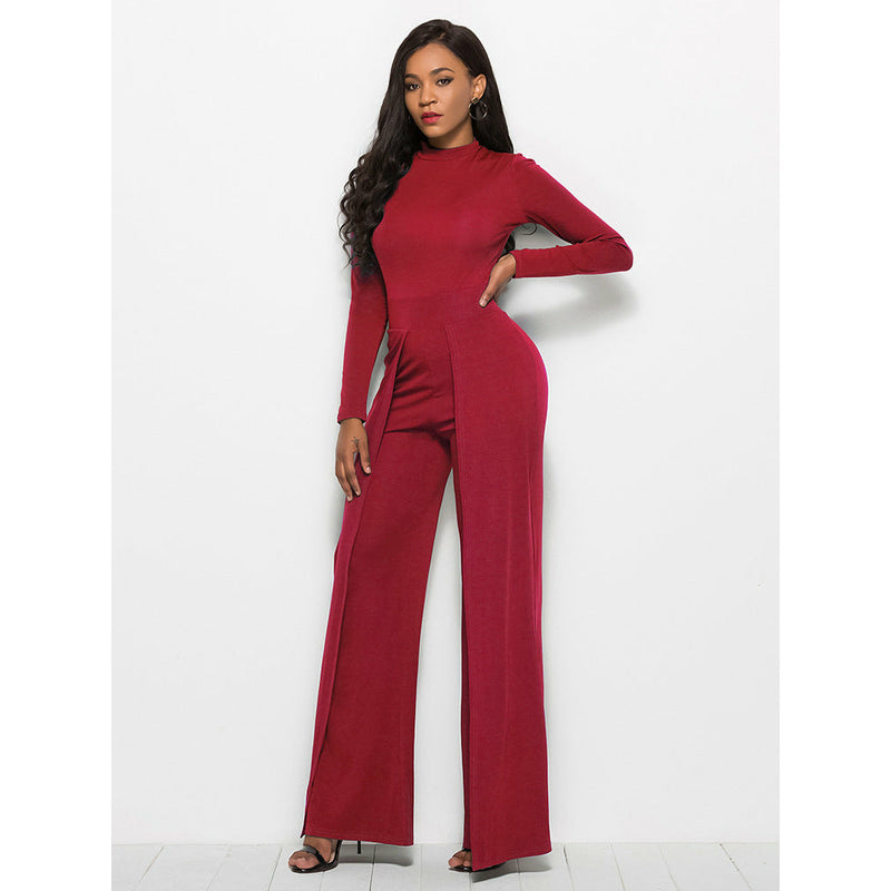 Long Sleeve Mock Neck Wide Leg Jumpsuit - Spicie's Boutique