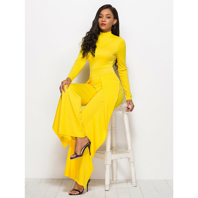 Long Sleeve Mock Neck Wide Leg Jumpsuit - Spicie's Boutique