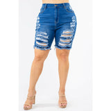 PLUS HIGH WAIST DISTRESSED THIGHS DENIM SHORTS - Spicie's Boutique