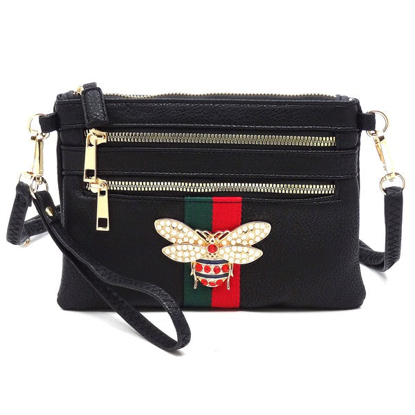 Queen Bee Stripe Clutch Crossbody Bag Wristlet - Spicie's Boutique