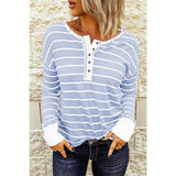 Striped Waffle Knit Henley Long Sleeve Top - Spicie's Boutique