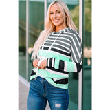 Striped Drawstring Detail Long Sleeve Hoodie