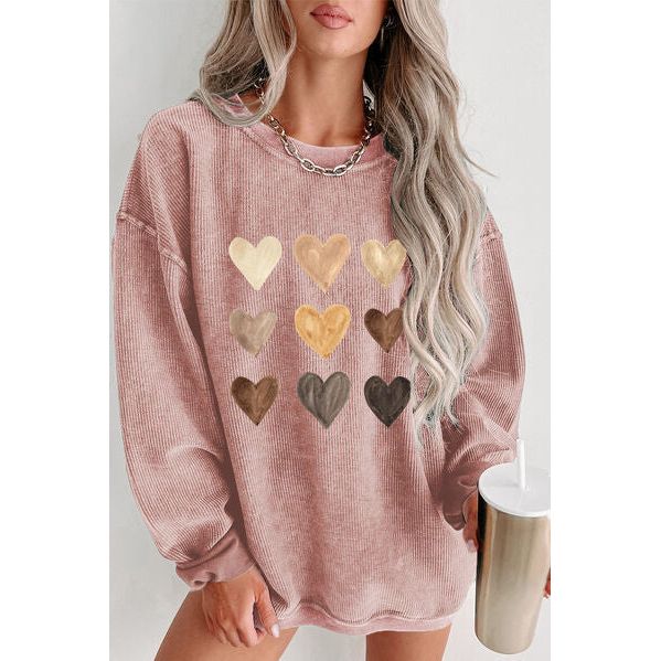 Heart Round Neck Dropped Shoulder Sweatshirt - Spicie's Boutique