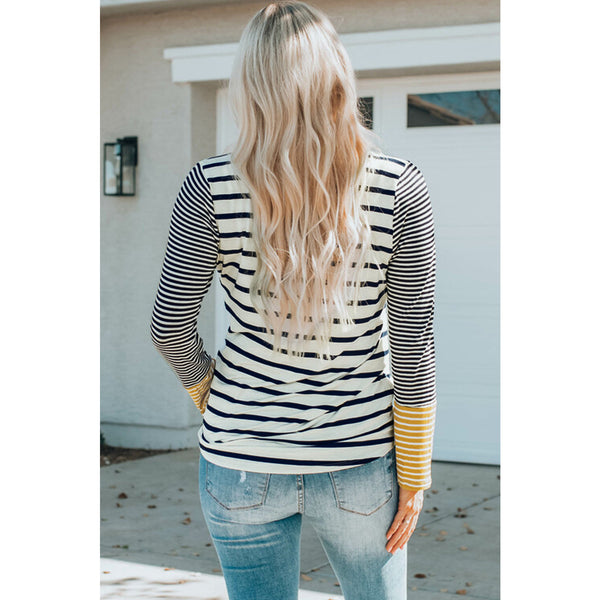 Striped Buttoned Long Sleeve Top - Spicie's Boutique