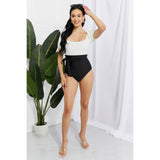 Marina West Swim Salty Air Puff Sleeve One-Piece in Cream/Black - Spicie's Boutique