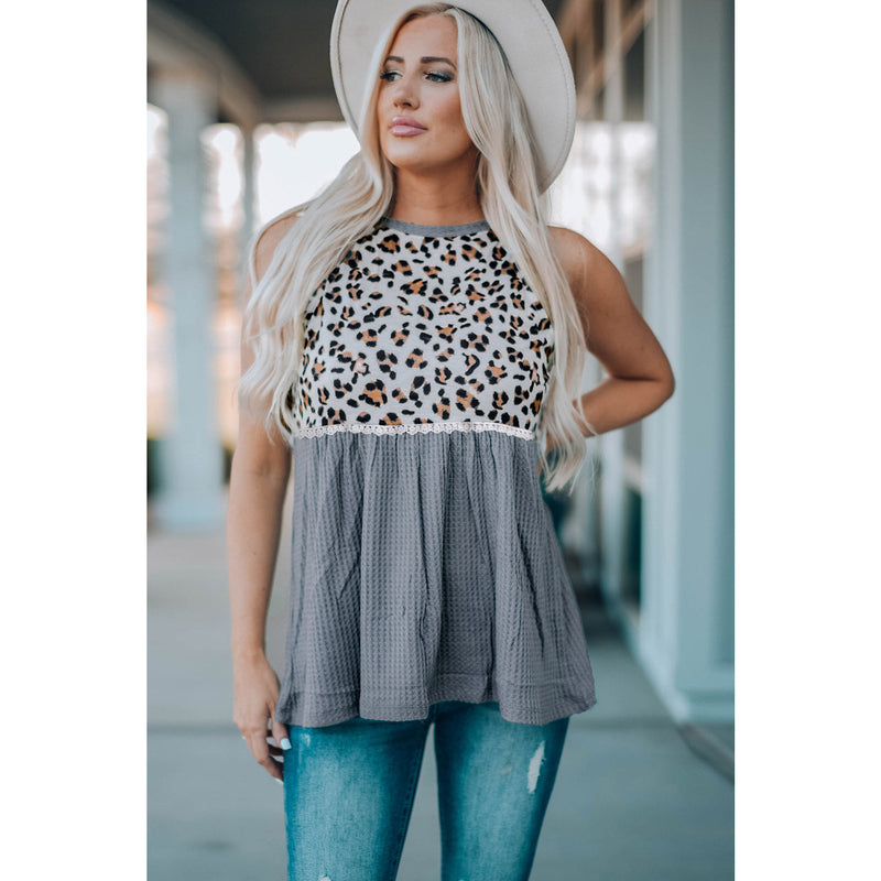 Leopard Spliced Ruched Tank Top - Spicie's Boutique