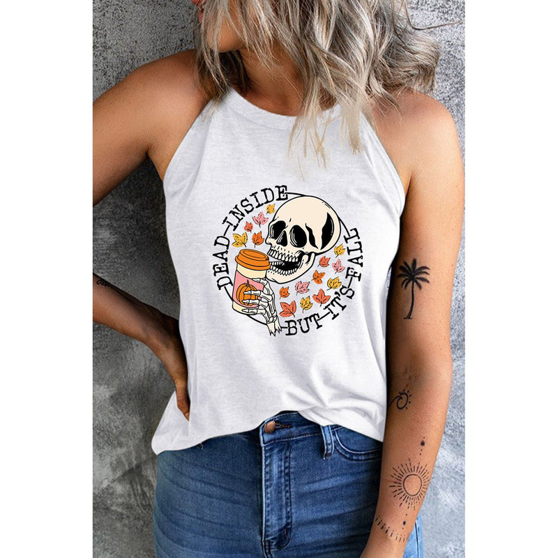 Round Neck DEAD INSIDE BUT IT'S FALL Graphic Tank Top - Spicie's Boutique